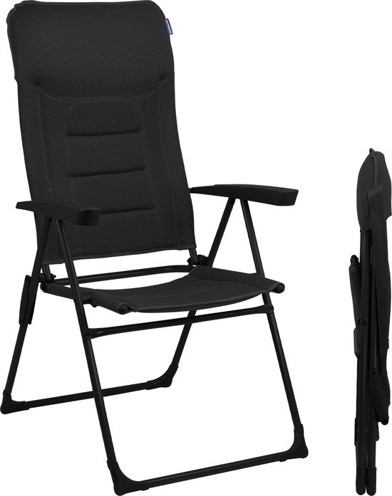 TRVLMORE Chaise de camping - 7 positions - Chaise de camping confortable - Capacité de charge de 120 kg - Position allongée - Chaise pliante - Chaise pliante - Noir