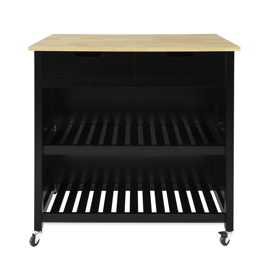 SoBuy FKW74-SCH Chariot de cuisine sur roulettes - 2 tiroirs et 2 étagères - 100x94x60 cm - Noir