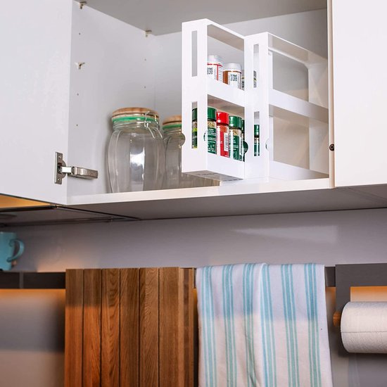 Rangement à épices coulissant - UPP – 2 niveaux – Jusqu’à 20 pots – Installation sans perçage – Blanc