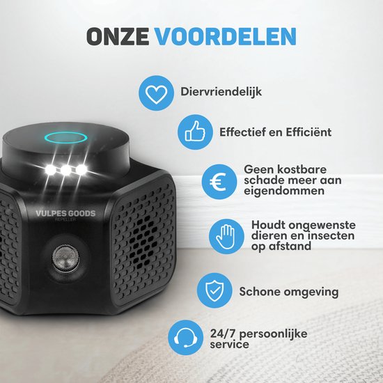 Vulpes Goods® Repellent - Répulsif pour souris - Répulsif à ultrasons - Répulsif pour l'intérieur - Répulsif pour rats - Contrôle des souris - 360 degrés & 4 modes - Répulsif pour nuisibles - PRO Black