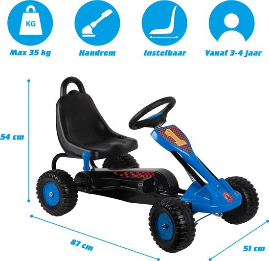 Kart - Acier - Réglable - Frein à main - Max 35 Kilo - 3-4 ans - Bleu/Noir