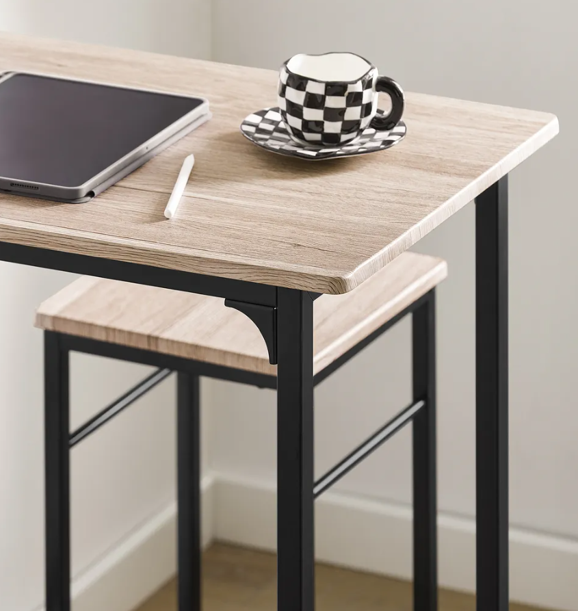 SoBuy Table Bistro - 3 pièces - 2 chaises - Table de bar - Table de salle à manger - 80 x 87 x 50 cm - Chêne / Noir