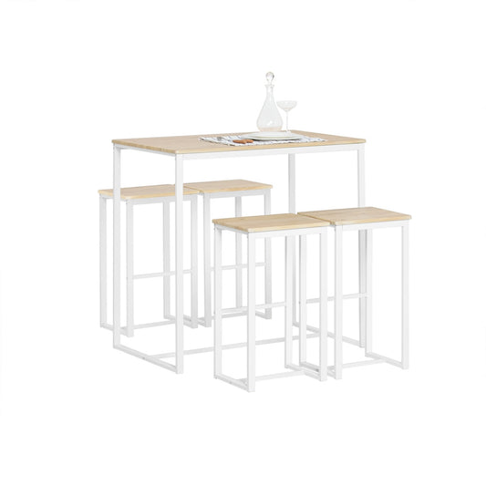 Table de bar et 4 tabourets, SoBuy, Table de cuisine, Moderne, Blanc / Marron