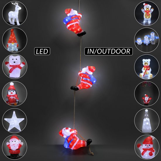 3x Deuba Figurine de Noël Père Noël - LED Acrylique 30cm -Lumière blanche