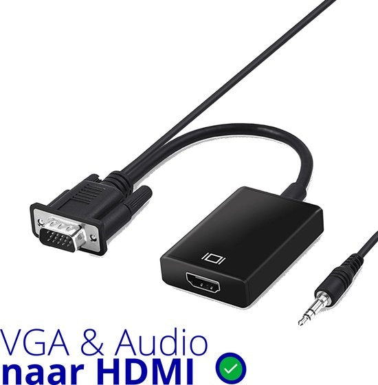 Techvavo® Adaptateur VGA (+ Audio) vers HDMI Convertisseur Universel - Avec Jack 3.5MM Aux & Câble d'alimentation USB - Convertisseur Vidéo Analogique Vers Numérique - Mâle Vers Femelle - 1080P Full HD - inclut un câble d'alimentation USB