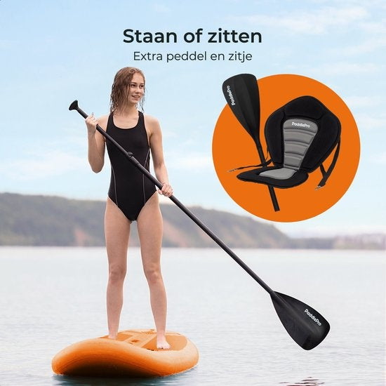 LifeGoods SUP Board - Deluxe Set - avec siège - Planche à pagaie gonflable - Max. 135KG - 320x81cm - Orange