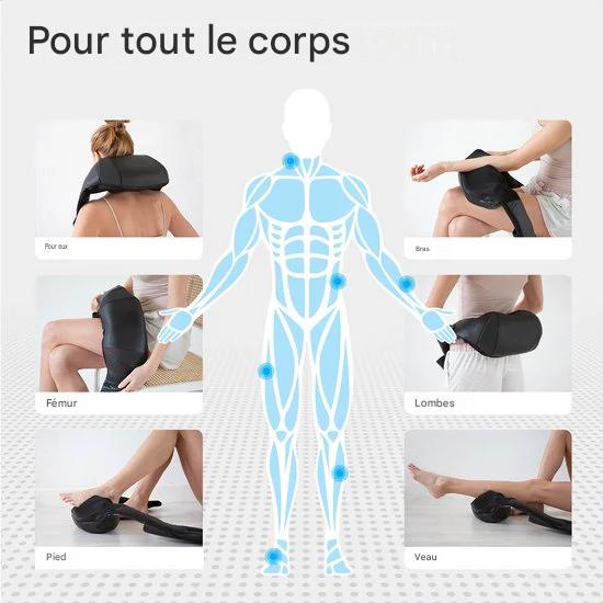 Auronic Shiatsu Coussin de massage - Electrique - sans fil- Appareils de massage - Appareil de massage pour la nuque et les épaules - Infrarouge - Noir