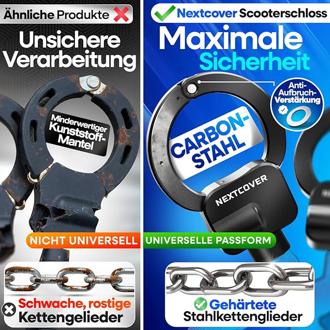 Cadenas pour trottinette électrique NEXTCOVER - Cadenas à main - 90 cm - 3 clés - Résistant aux intempéries
