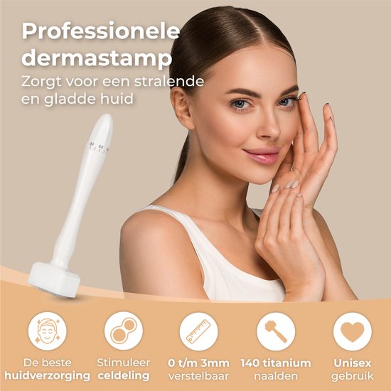 Nuvance - Dermastamp - Ajustable entre 0.1mm et 3mm - Derma Stamp - 140 aiguilles - Microneedling - Dermaroller - pour les soins de la peau, la pousse des cheveux et la pousse de la barbe