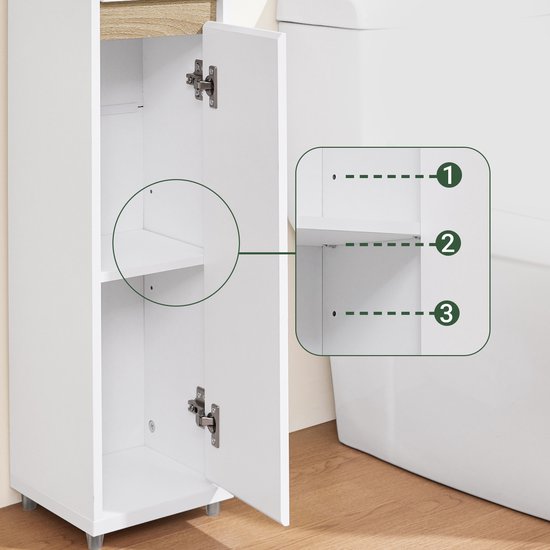 SoBuy BZR151-W Armoire de toilette pour espaces étroits, armoire de rangement compacte avec étagère et tiroir réglables, pour salle de bain, armoire de toilette en bois, blanc, 20 x 20 x 96 cm