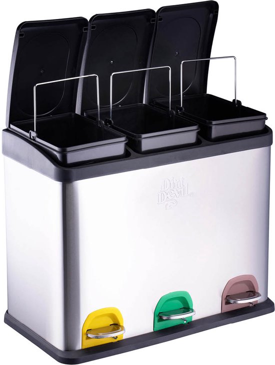 Dirt Devil Pedal bin 3x 15L - Poubelle Séparation des déchets - acier inoxydable - Silver