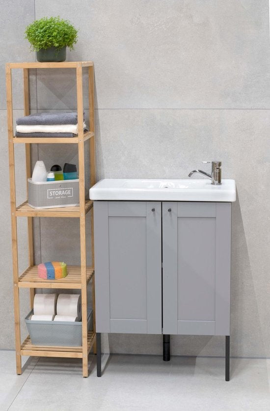 alpina Support de salle de bain - 5 couches - Bois de bambou écologique - Meuble de salle de bain - Serviettes, shampoing et après-shampoing