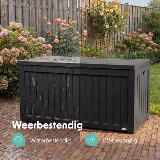 LifeGoods Boîte de rangement - 870L - Boîte à coussins - Étanche - Boîte à coussins de jardin - Inoxydable - Boîte de jardin - 146,5x81,5x85,6 cm - Noir