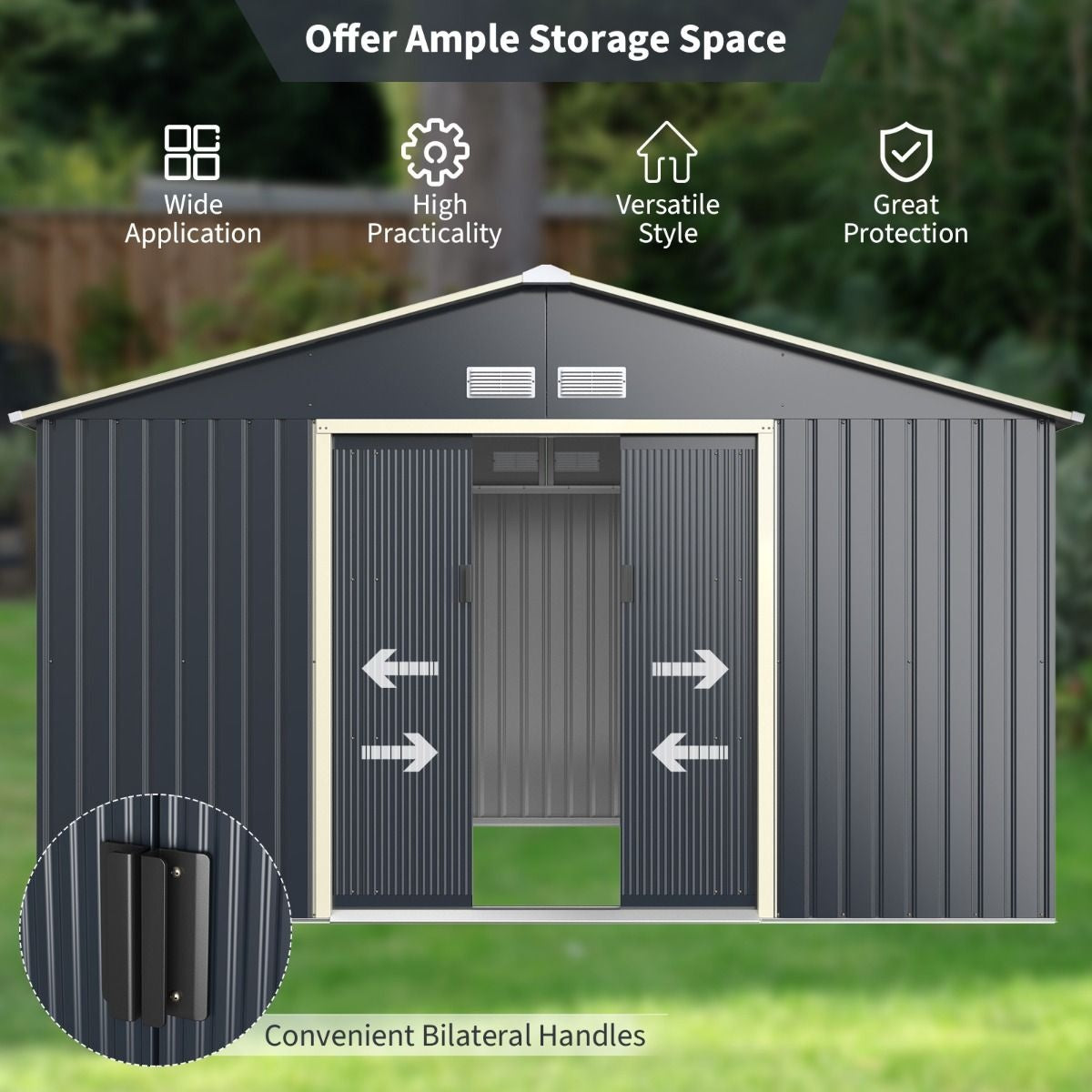 Coast Storage Shed - Avec porte coulissante et fentes d'aération - 340 x 255 x 210 cm - Métal