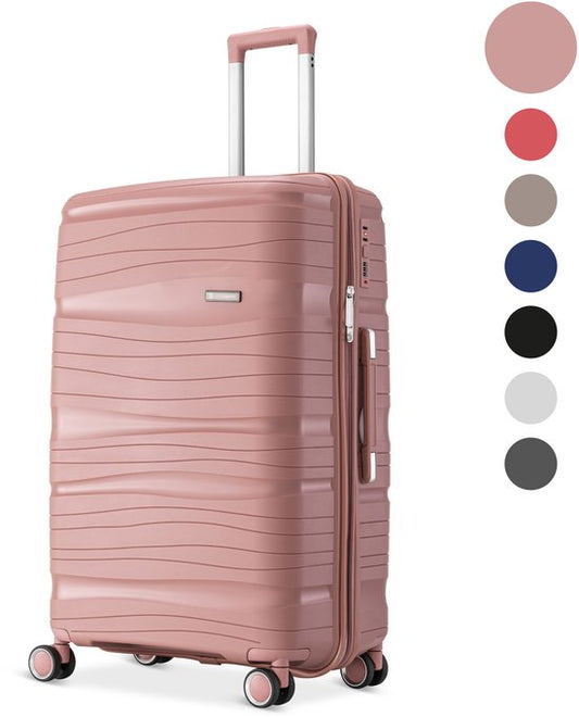 SKYCASES Travelin' Charm - 28-inch Large Travel Suitcase - Number Lock - 41x24x69 cm - 98L - Lightweight, Waterproof & Durable - Pink V2