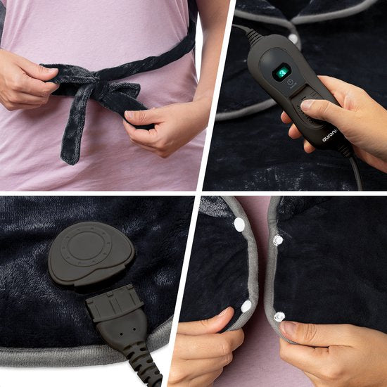 Auronic Heat Pad - Couverture électrique pour la nuque, les épaules et le dos - Lavable - Efficace sur le plan énergétique - Couverture chauffante - Noir