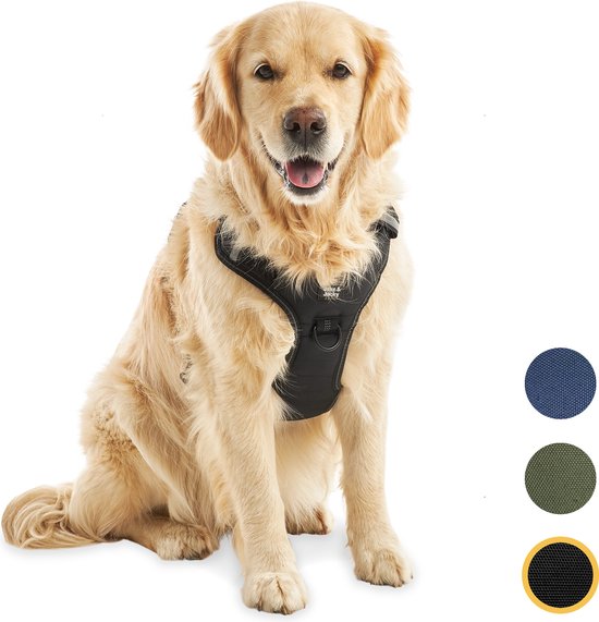 Harnais pour chien Jake et Jacky - Harnais anti-traction - Harnais pour chien - Harnais Y pour chien - Réfléchissant - Noir - Taille XL