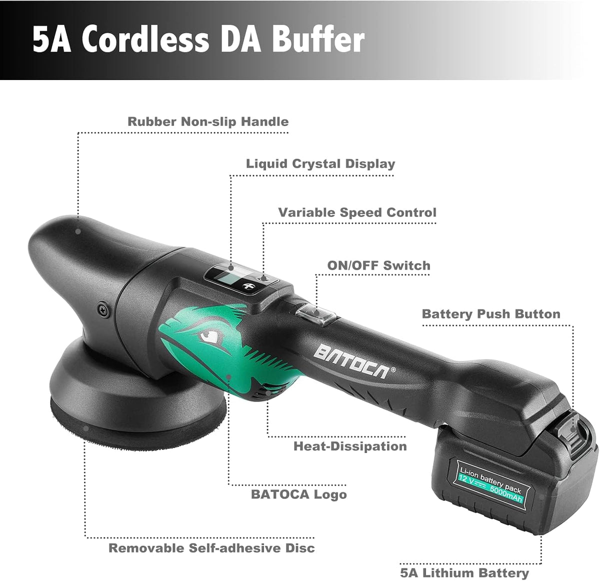 Polisseuse sans fil BATOCA S2 - 2 000-4 500 tr/min - Excentrique 8 mm - 125 mm - 2 batteries de 5 000 mAh