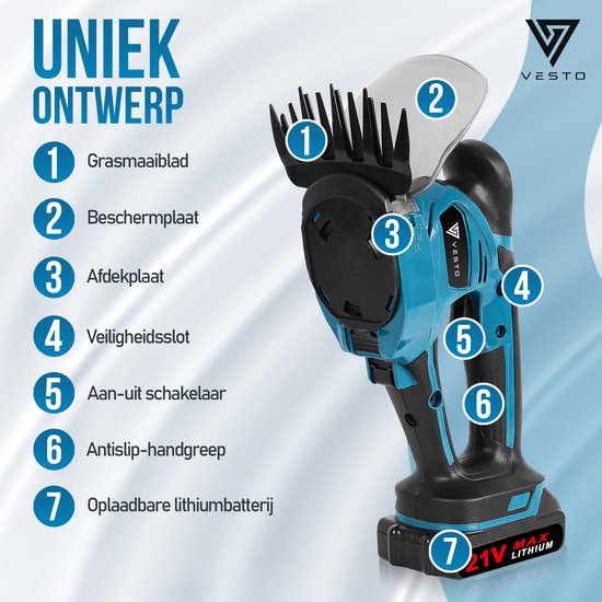 Vesto® Accu taille-haie - Lame de buis et d'herbe incluse - Taille-haie électrique - Sécateurs sans fil - Taille-haie