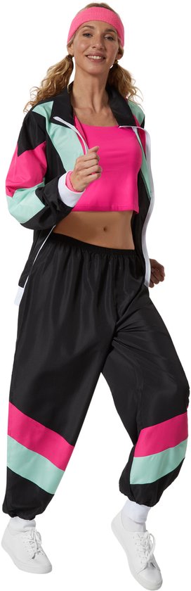 dressforfun - costume femme retro 80s 90s jogging - noir, XXL - Costume carnaval - Halloween - Dress up - Party wear - Carnaval wear - Party - Party wear
