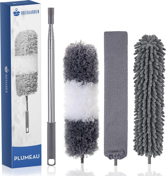 Roegaarden Pelle à poussière extensible - Avec manche télescopique - Jusqu'à 2,5 mètres - Divers accessoires - Facile à ranger