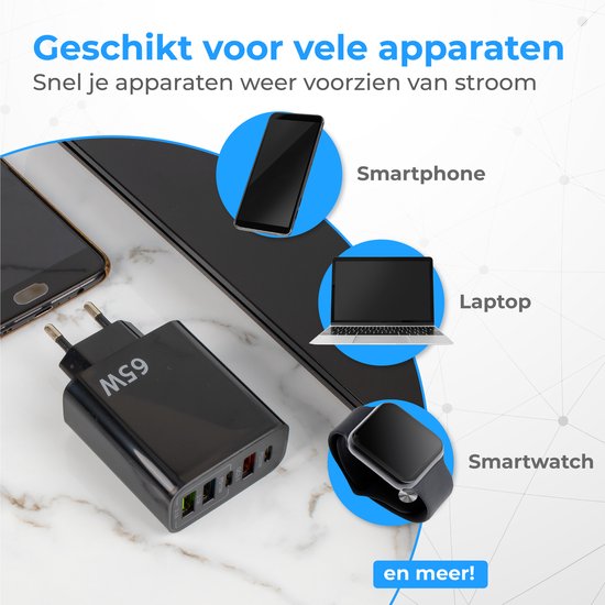 Nuvance - Adaptateur USB - 5 Ports - Prise USB - Chargeur USB - Convient à tout câble USB - Noir
