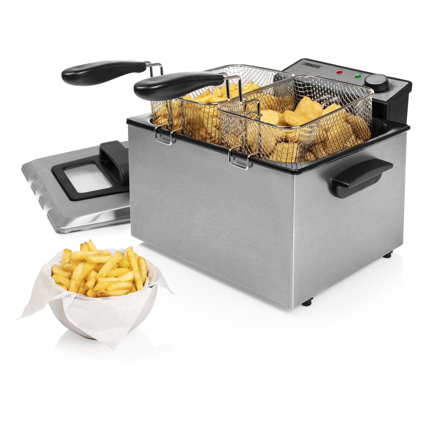 Friteuse Princess 185000 - 5 L - 3 270 W - 3 paniers à friture - Acier inoxydable/Noir