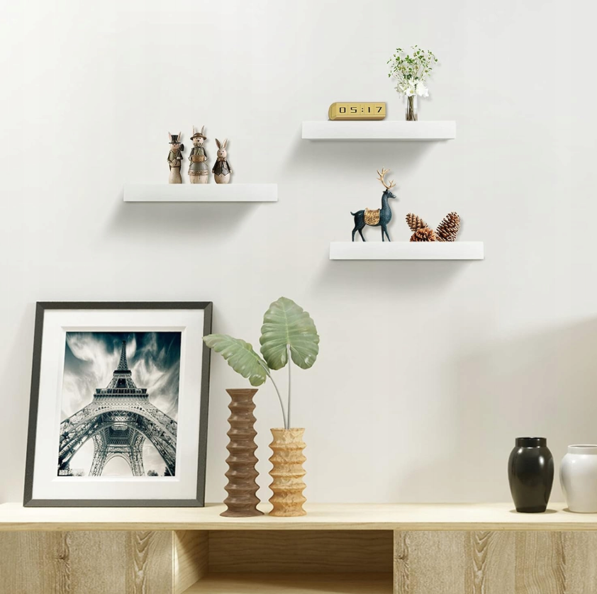 Esituro White Floating Wall Shelf MDF Gloss White 30 x 23 x 3.8 cm - Bibliothèque murale moderne