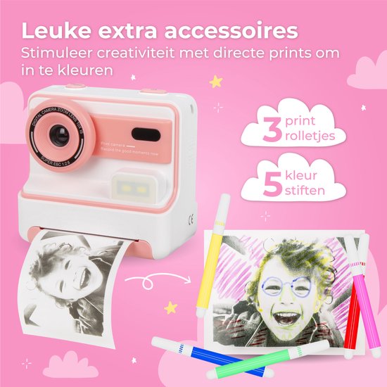 Nuvance - Caméra pour enfants - Caméra jouet pour enfants - avec carte SD de 32 Go - Photo et vidéo - Imprimante photo - Caméra numérique pour enfants - Caméras pour enfants - Rose