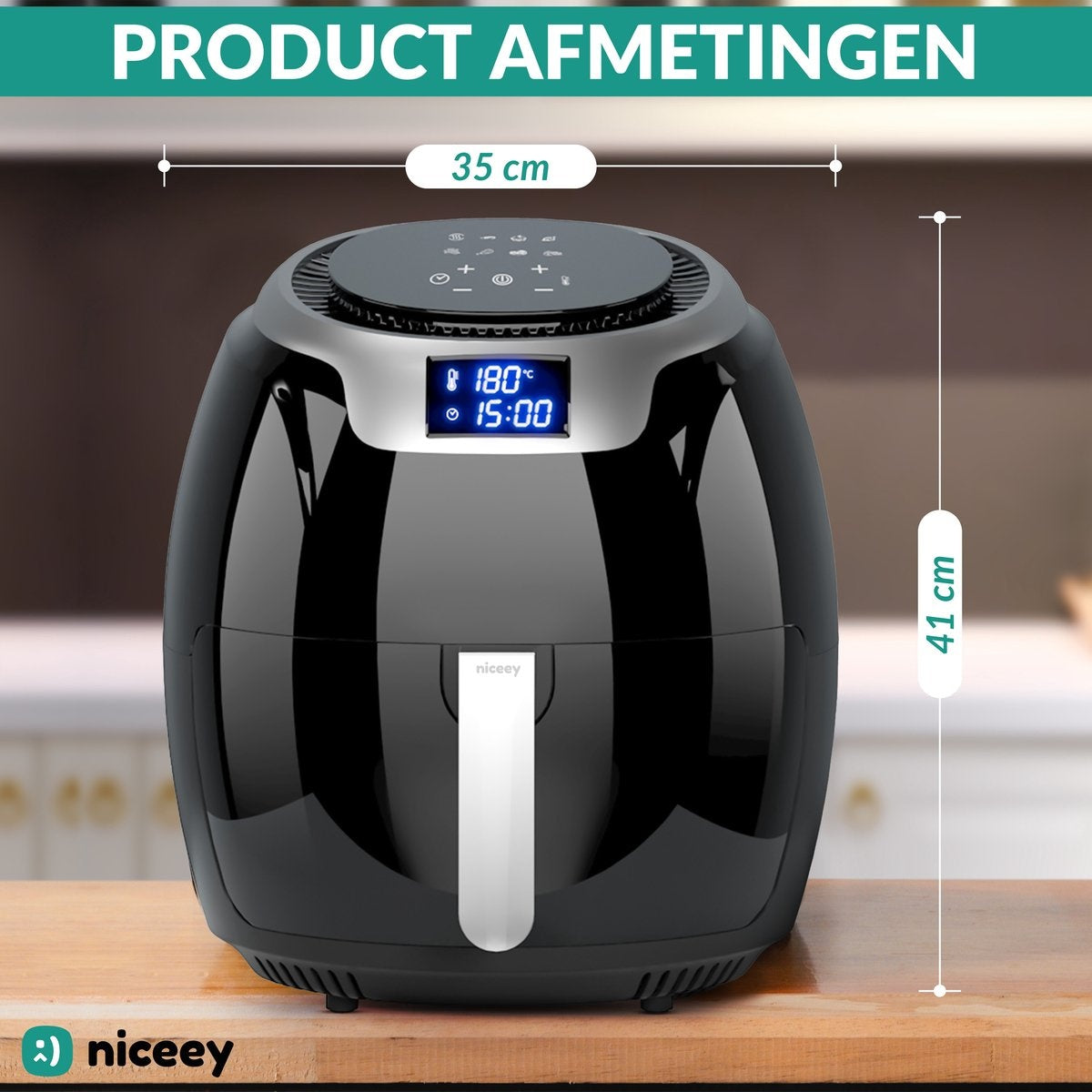 Niceey Airfryer XXL - Friteuse à air chaud - 8L - 1800W - Noir
