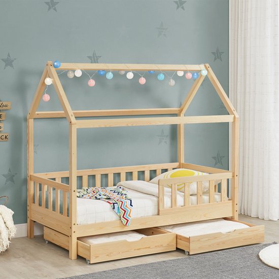 Lit enfant Marli - 90 x 200 cm - Couleur bois - Tiroirs de lit inclus