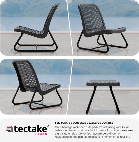 tectake® - Ensemble de meubles de jardin pour 2 personnes - meubles d'extérieur résistants aux intempéries pour balcon - salon de jardin - meubles de terrasse - ensemble de sièges avec 2x chaises longues et 1x table de jardin table d'appoint - aspect roti