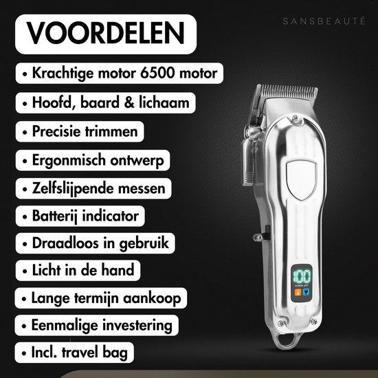 Tondeuse professionnelle sans fil + cape de barbier - Tondeuse pour hommes - Sansbeauté® - Cheveux Hair - Tondeuse à cheveux - Machine à cheveux pour coiffeurs - Tondeuse à cheveux - Tondeuse à barbe - Appareil de coupe - Barber Hair Clipper - Barber Trim
