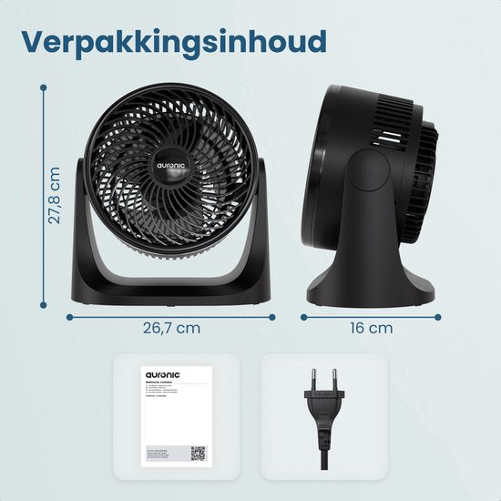 Ventilateur de table Auronic - 3 vitesses - Mini-ventilateur - Ventilateur sur pied - Possibilité de fixation murale - 41 dB - Oscillation à 90° - Portée de 7 mètres - Noir