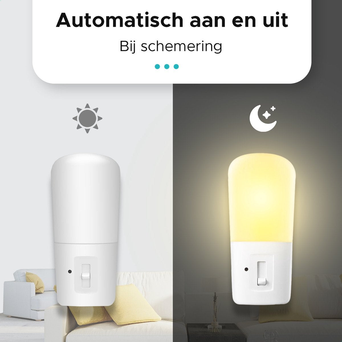 Qumax LED Night Light Socket 2 pcs - Veilleuse dimmable avec capteur - Veilleuse de chambre de bébé - Capteur jour et nuit - Enfants et bébés - Blanc