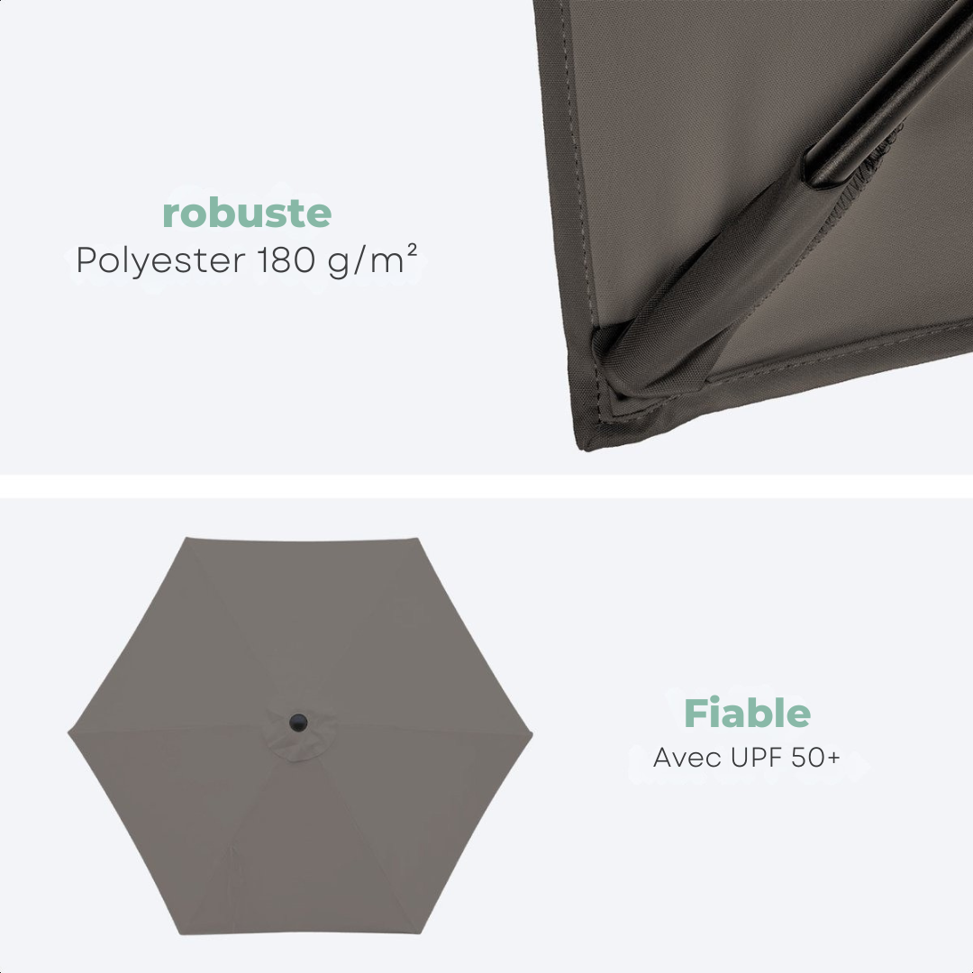 Parasol LifeGoods - Ø270 cm - 30° inclinable - imperméable - avec housse - Taupe