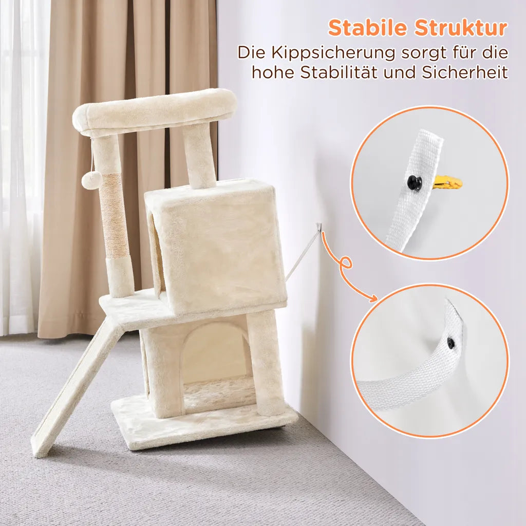 Yaheetech Cat Post Beige - 91 cm de haut - Avec 2 maisons pour chat, griffoirs en sisal et balle de jeu