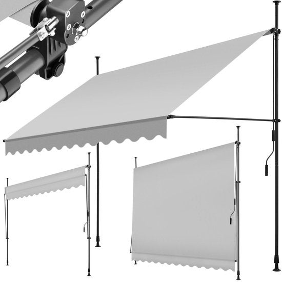 tectake - store à pinces - parasol - store - réglable - store à pinces - parasol balcon - 300 x 180 cm - gris clair - store - 404963