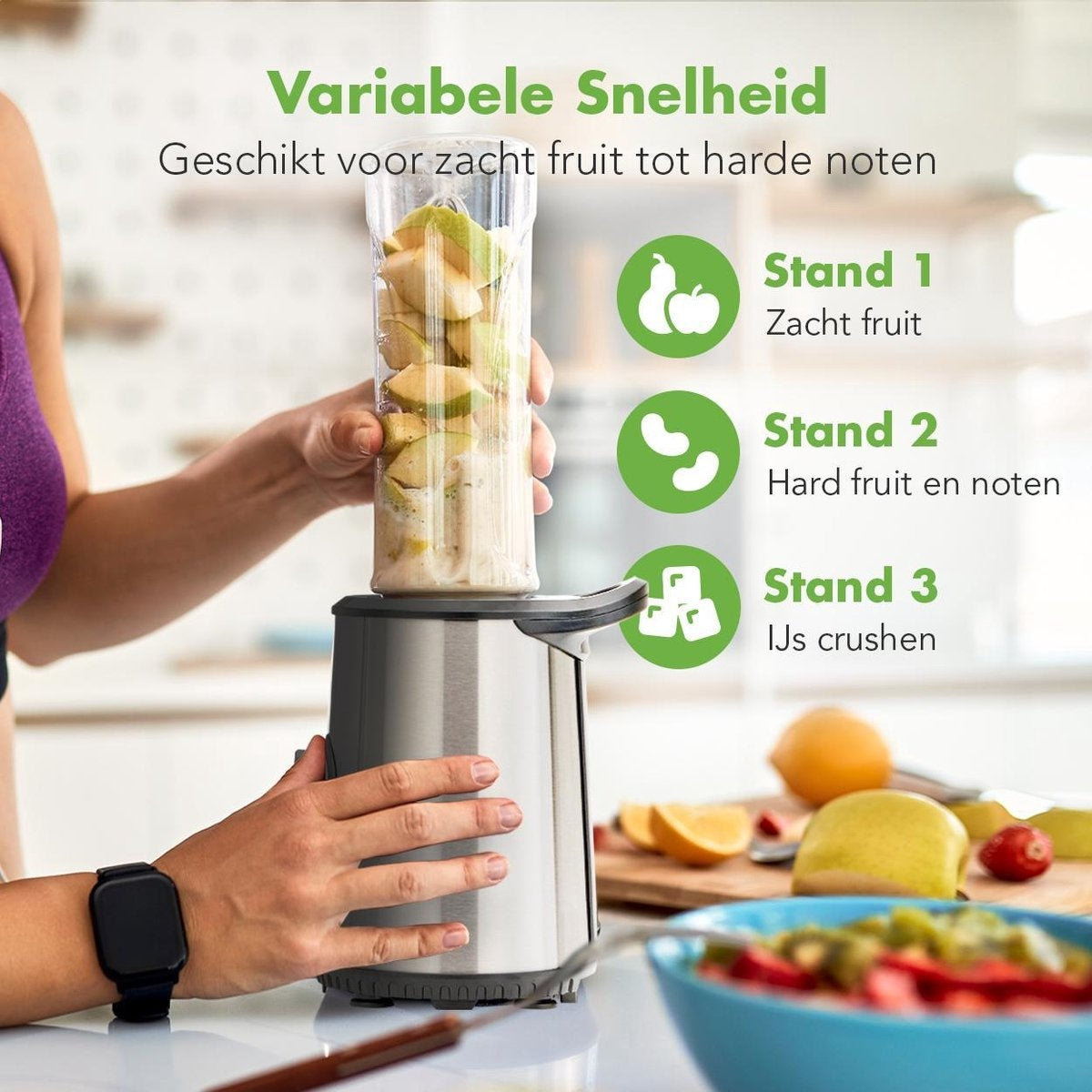Mini Blender - KitchenBrothers - 2 gobelets à emporter - 350W - acier inoxydable