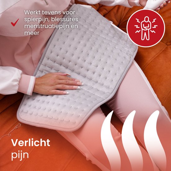Seranova Coussin chauffant électrique pour le dos, les pieds, la nuque, les épaules, l'abdomen - Coussin chauffant - Coussin chauffant - Machine à laver - 60x30cm - Gris clair