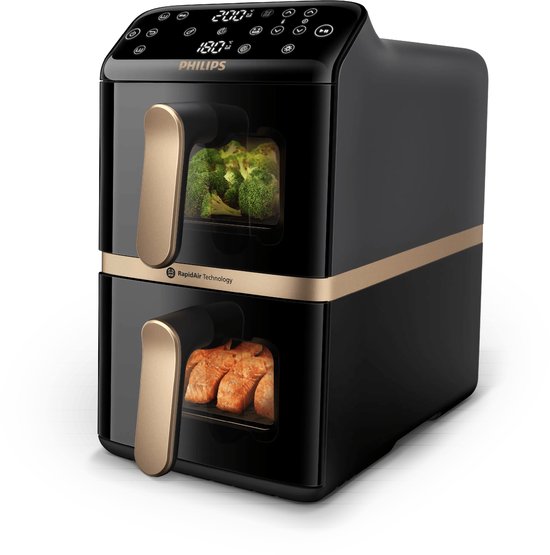 Friteuse à air chaud double étage Philips série 4000 - NA462/70 - 10 L - 6 programmes