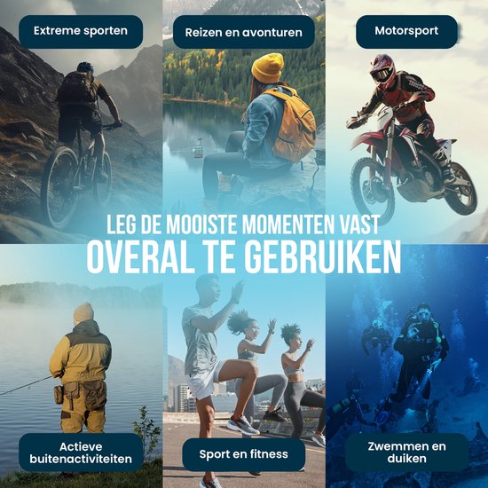 Camera 5K - Strex Action - 50MP, 60FPS - 30M - Waterproof - Écran tactile - Microphone externe - Accessoires inclus - Noir