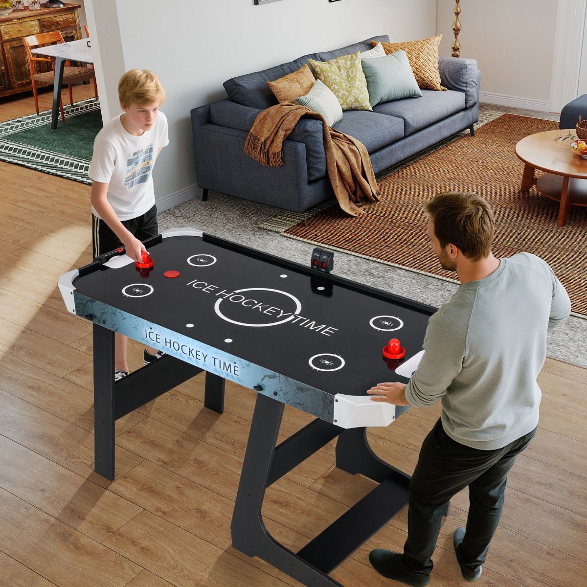Coast Table de Air hockey pliable - Noir - 144x68x79 cm - Affichage LED & Moteur 12V