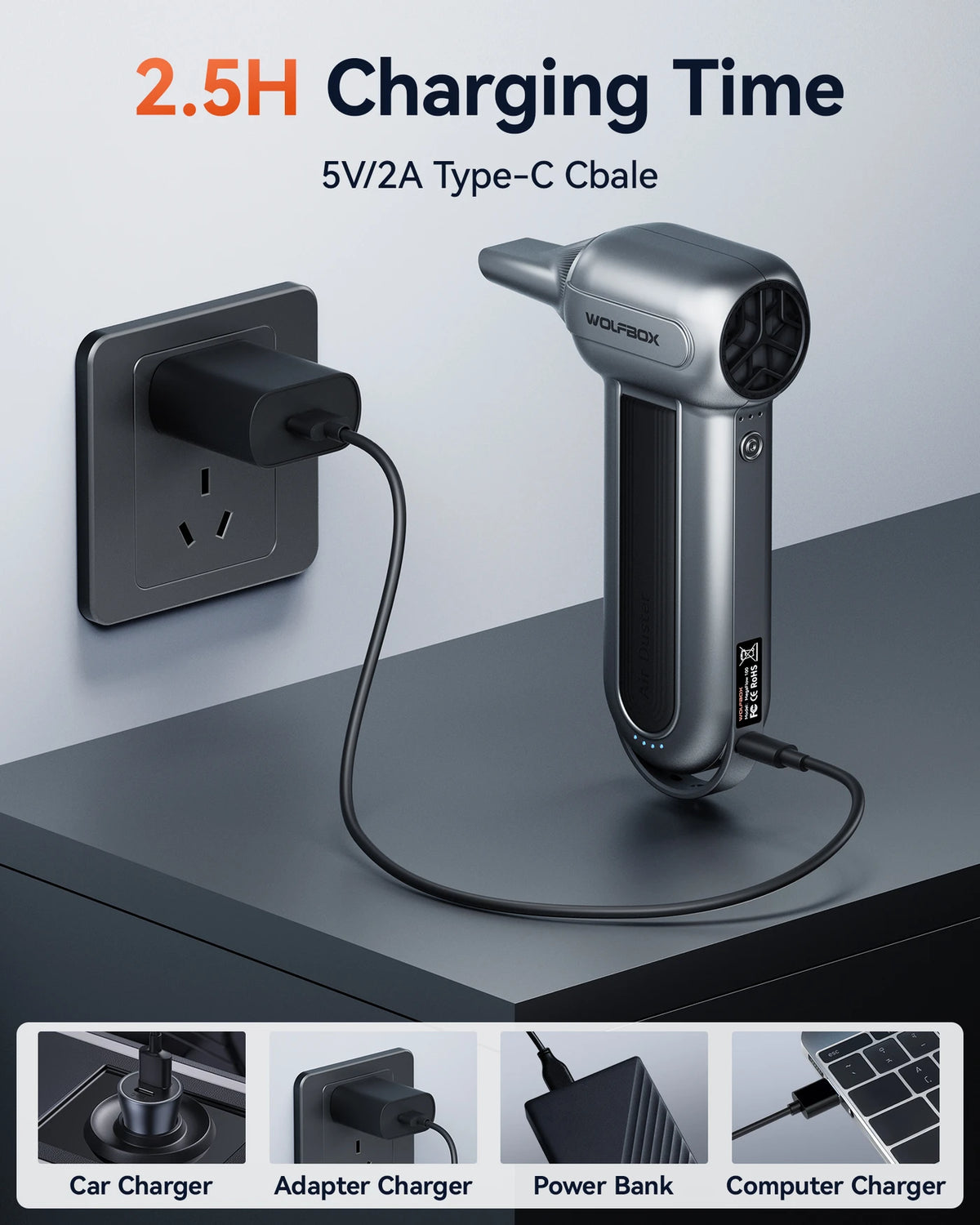 Souffleur d'air électrique WOLFBOX MF100 - 150 000 tr/min - Souffleur d'air sans fil puissant - Rechargeable - Noir