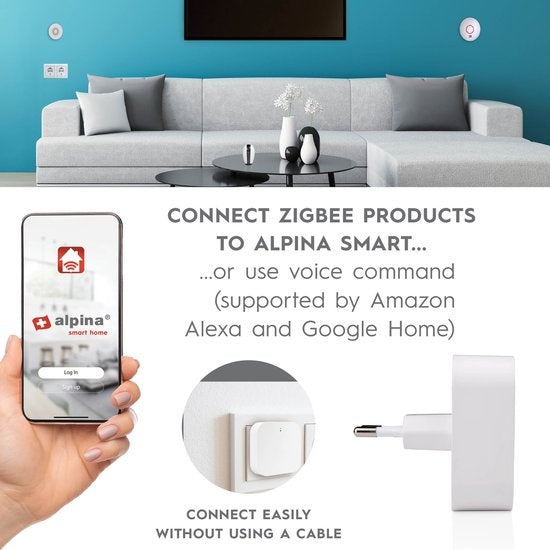 alpina Smart Home - Passerelle Zigbee intelligente - 230V - Connectez jusqu'à 50 appareils intelligents - Système plug-in - Efficacité énergétique
