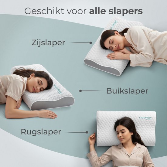 Oreiller CozySense® - Oreiller orthopédique - Oreiller ergonomique - Mousse à mémoire de forme contre les douleurs cervicales - Taie d'oreiller et sac de transport inclus - Fermeté moyenne