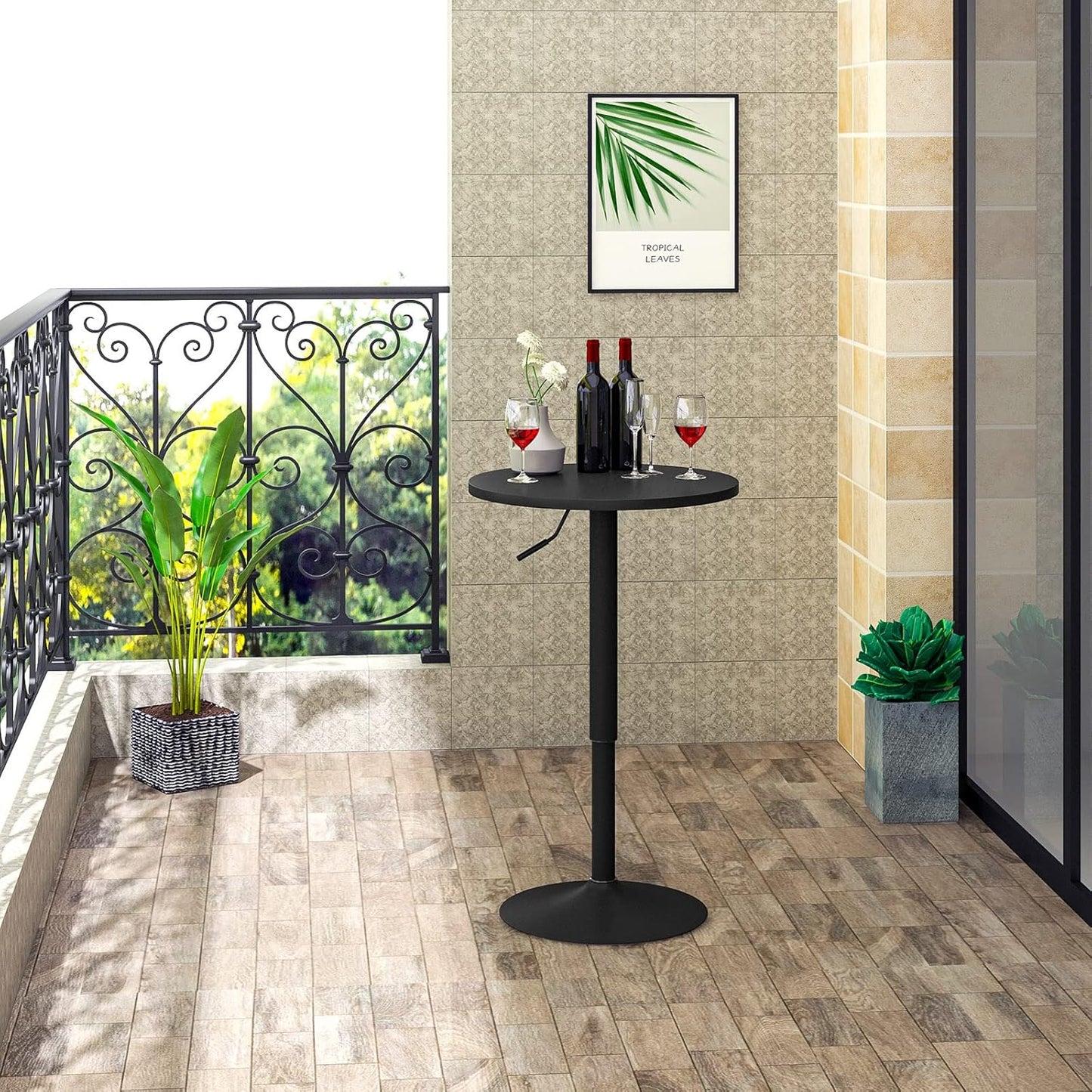 Table haute WOLTU - Table de bar - Réglable de 70 à 91 cm - Noir
