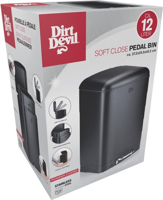 Dirt Devil Pedal bin 12 litres - Poubelle de salle de bain - acier inoxydable - Noir