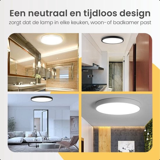 Goliving Plafonnier - Plafonnier - Led - Extra fin - Lumière blanc chaud - Chambre - Salle de bain - Salon - Ø 23cm - Noir