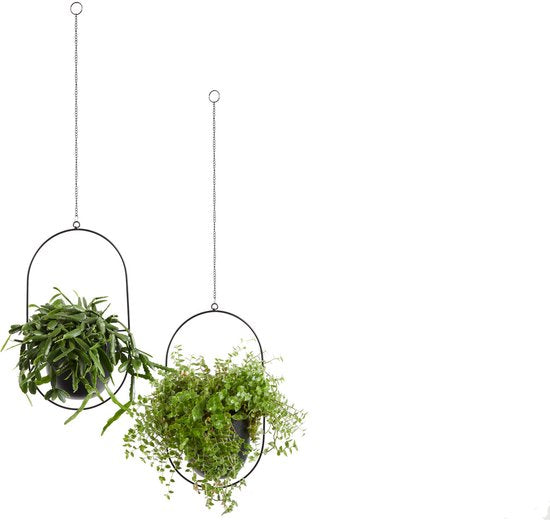Lifa Living Modern Plant Hangers - Set of 2 - Black Plant Holders - Metal Hanging Flower Pot - Flower Hanger for Indoors - 21 x 15 x 38 cm
